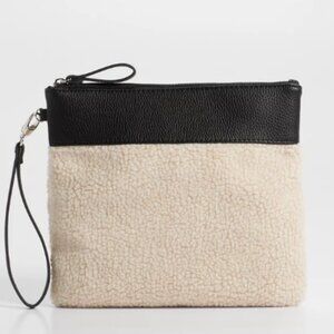 Sherpa & Faux Leather Wristlet